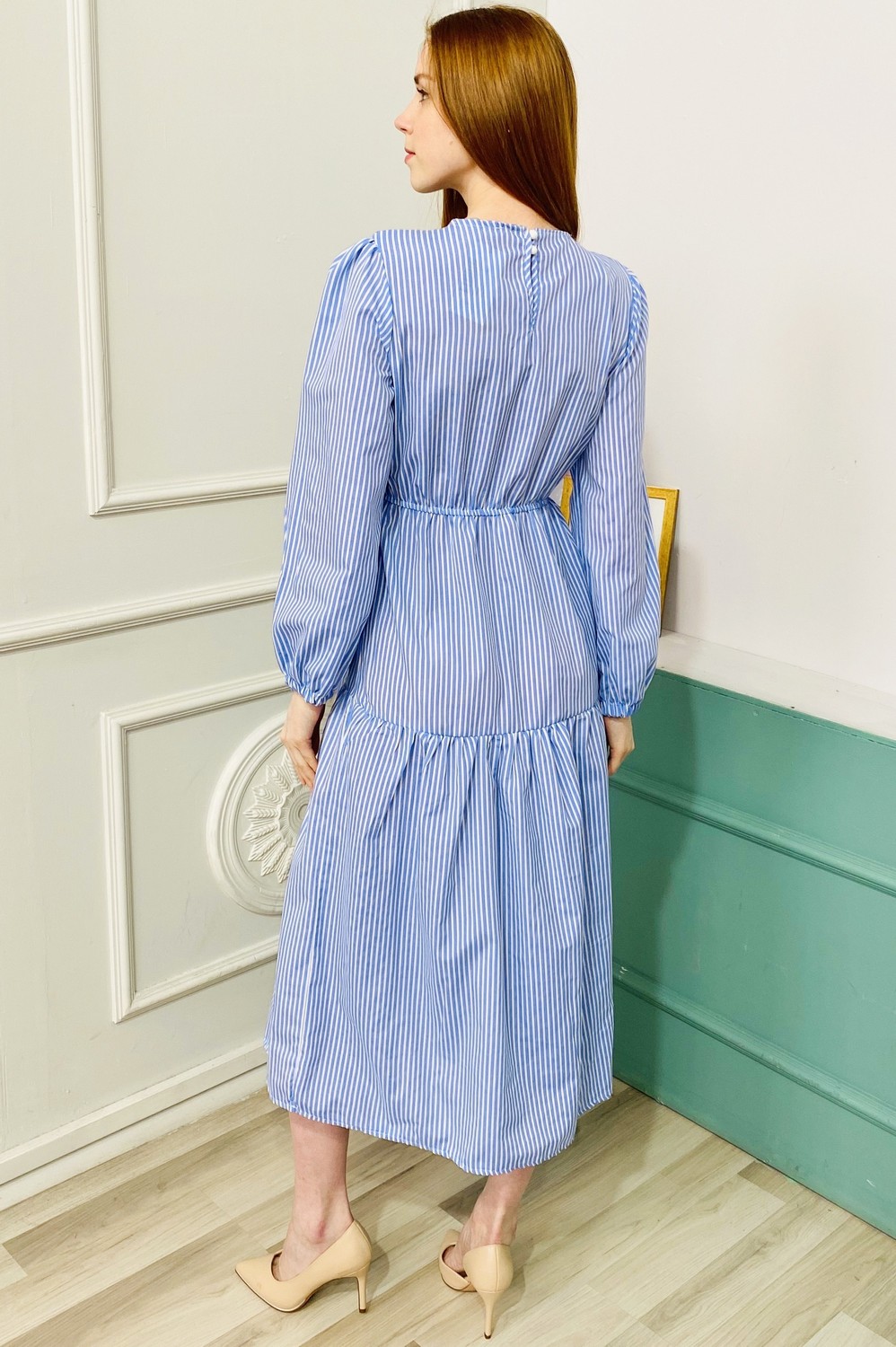Yaka Detayli Elbise/Mavi